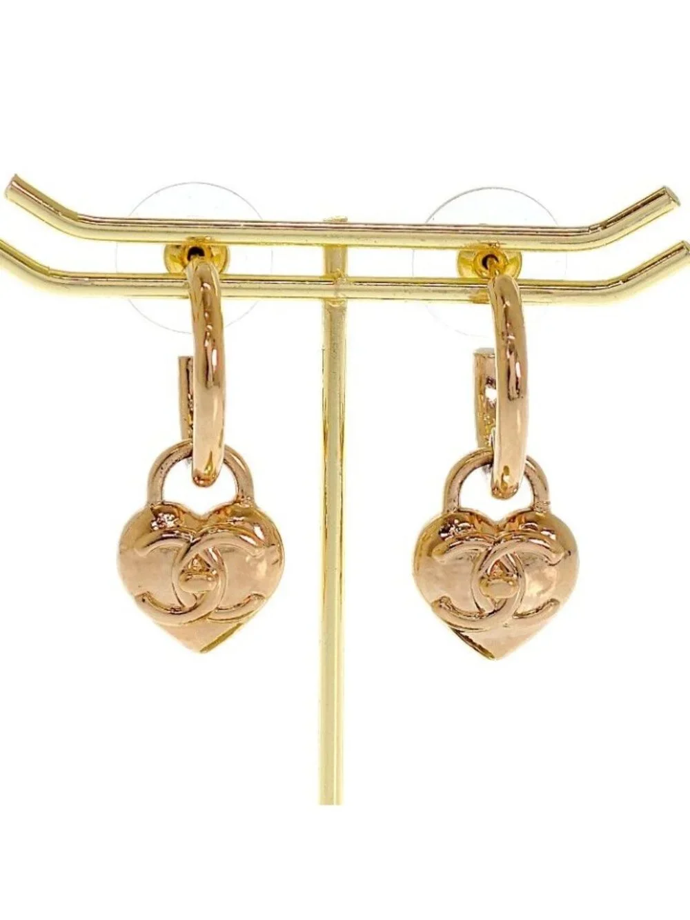 Chanel CC Logo Heart Hoop Earrings Included Metal Gold